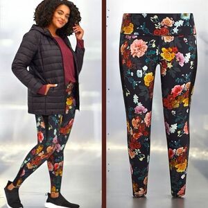 Torrid Black Floral Performance Core Full Length Mix Media Active Leggings 2 2XL